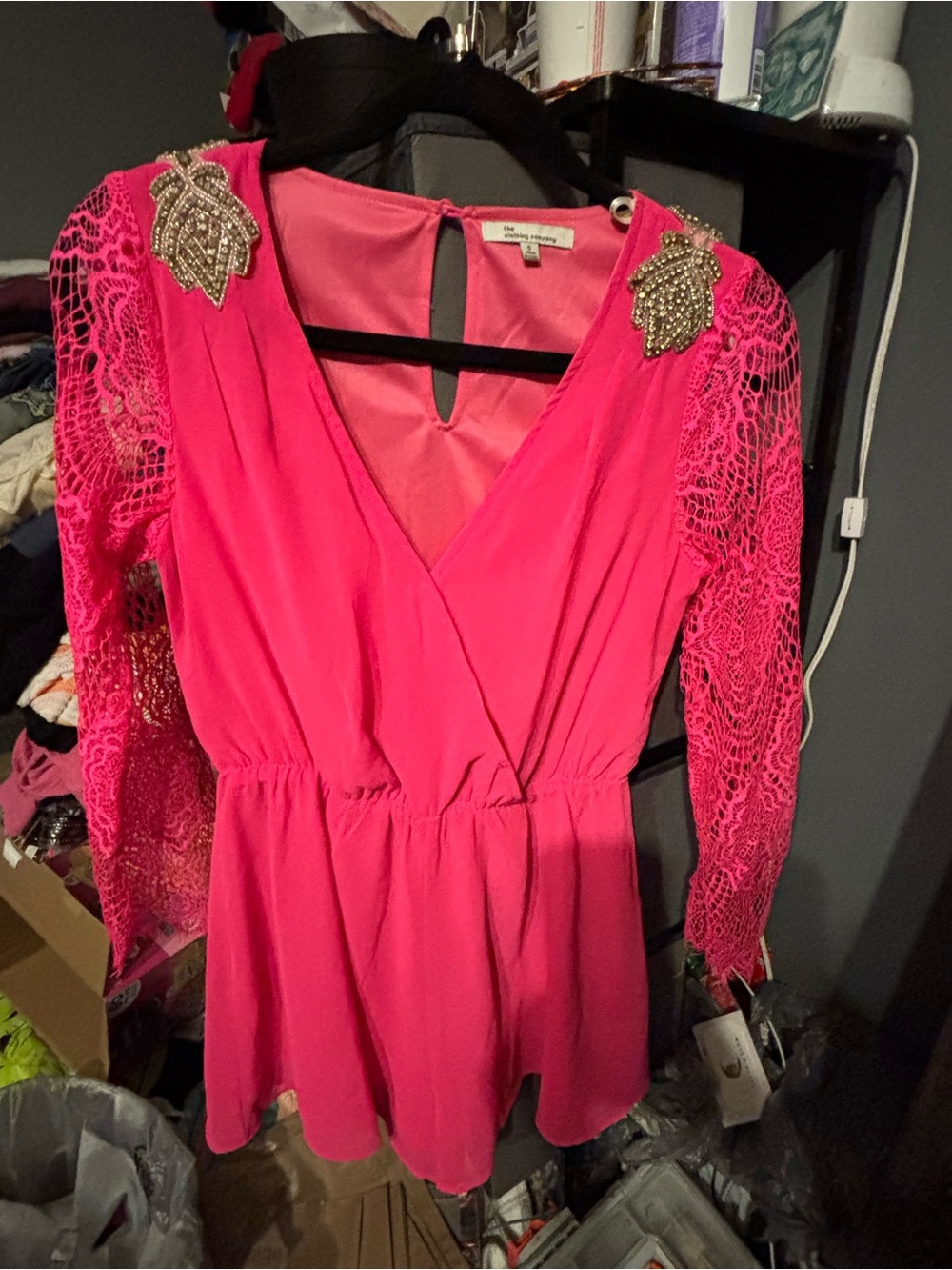 The Clothing Company Brand Hot Pink Lace-Sleeve Romper